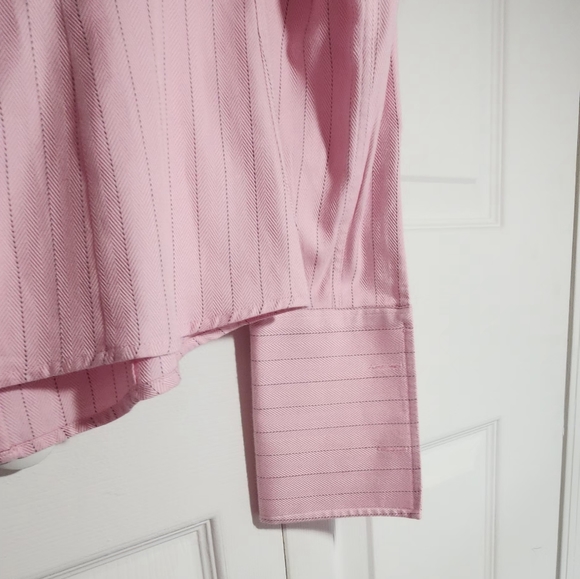 Thomas Pink Button Down V-Neck Blouse - Pink with wide pinstripes - Size "8"/US - Picture 7 of 8